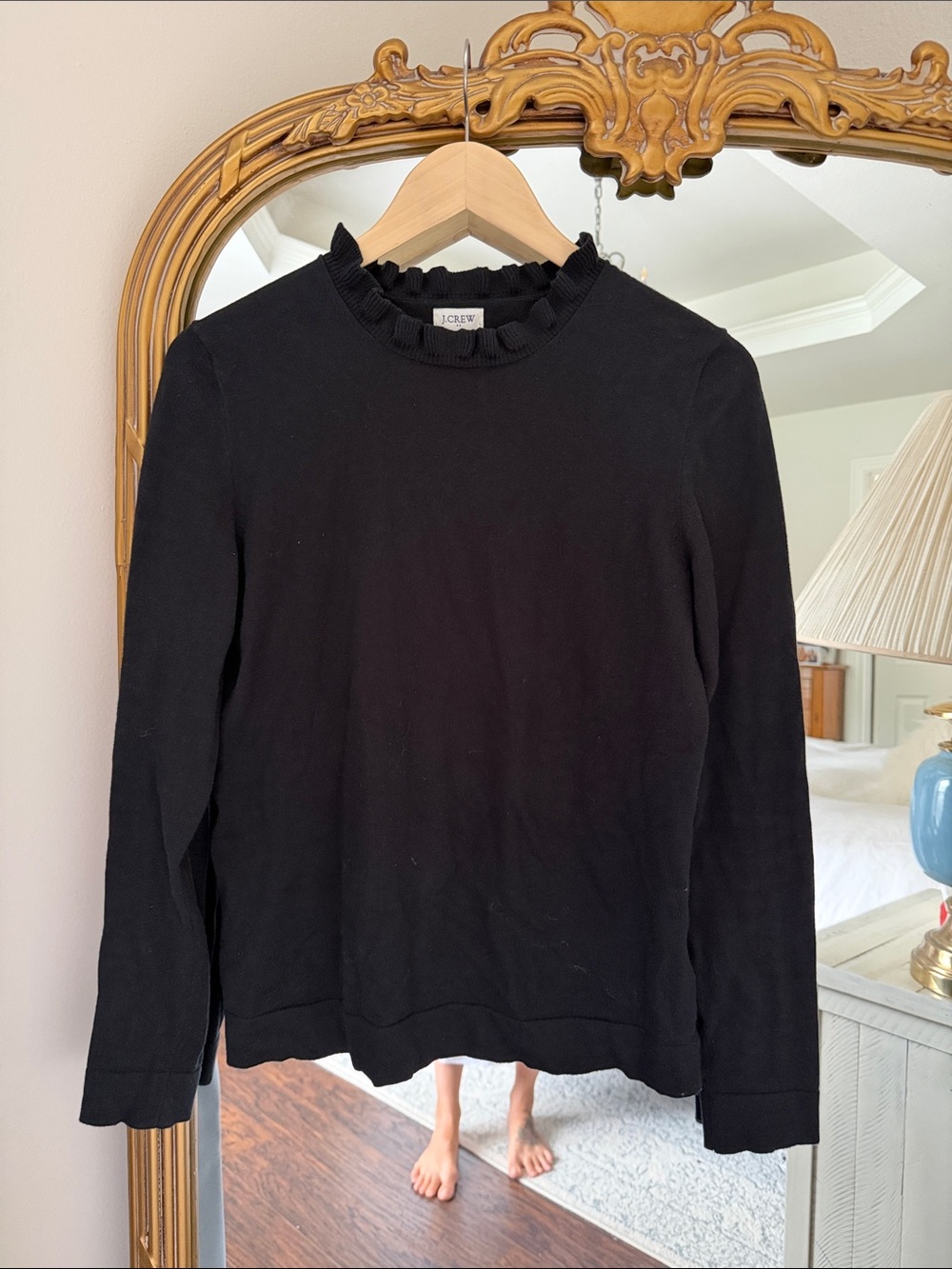 J. Crew Black Ruffle-Neck Crew Sweater